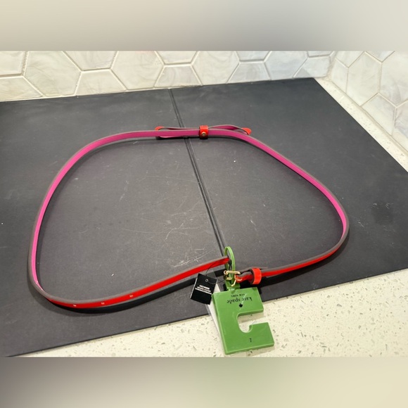 Kate Spade NY Color block Leather Bow Belt Two Tone Pink & Orange NWT Size Large - Picture 4 of 8